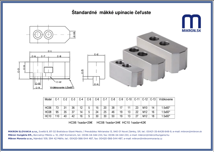 Štandardné mäkké upínacie čeľuste